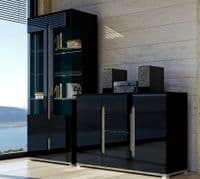 Short Black Gloss Cabinet With Glass Doors - furniturefactor