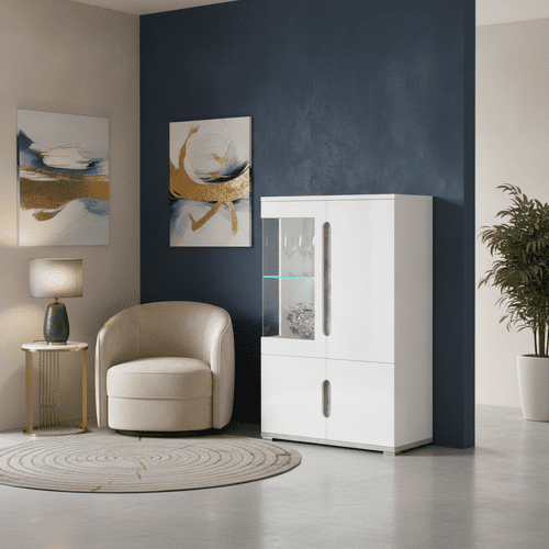 Lorenz High Gloss White and Grey Low Display Cabinet T12 3024