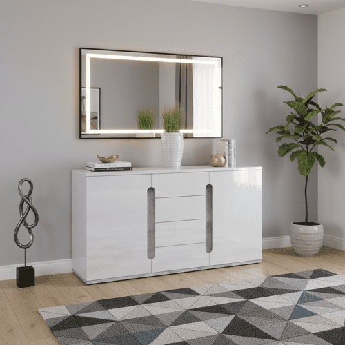 Lorenz High Gloss White and Grey Wide Large Sideboard T46 3020