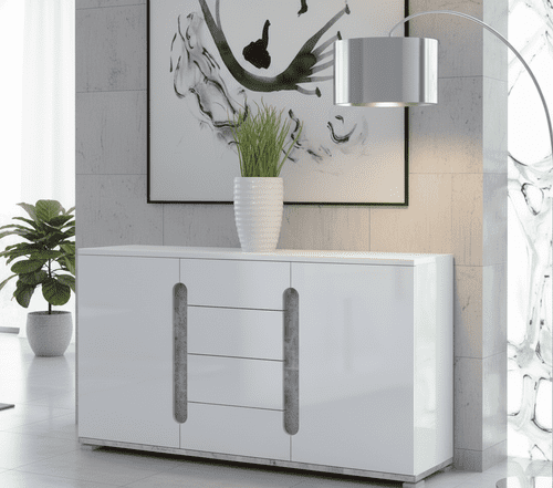 Lorenz High Gloss White and Grey Wide Large Sideboard T46 3020