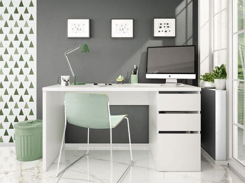 Lorna Artic White Modern Home Office Desk with Cupboard and Drawers - 004603A - N/S