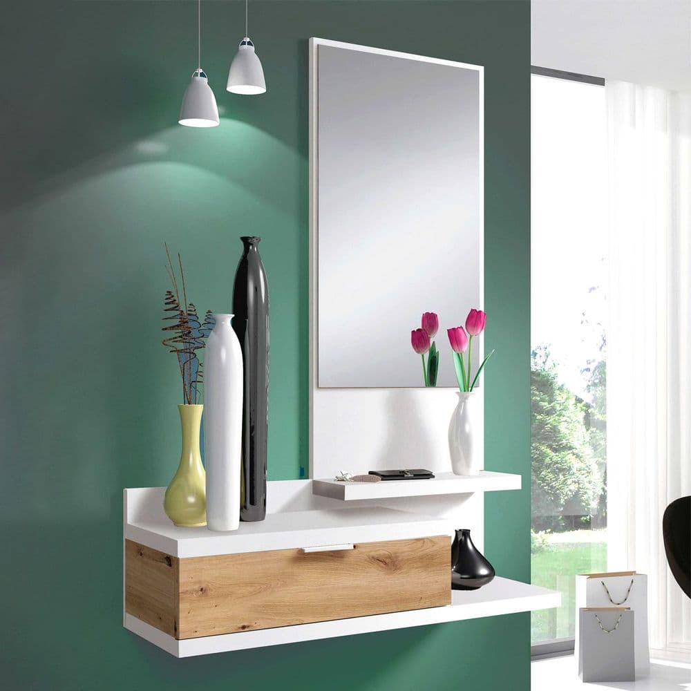 Lotus Oak Effect And White Wall Mounted Floating Shelf Hallway