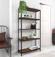Lourdes Rustic Wood Effect With Black Metal Tall Bookcase 22LD378