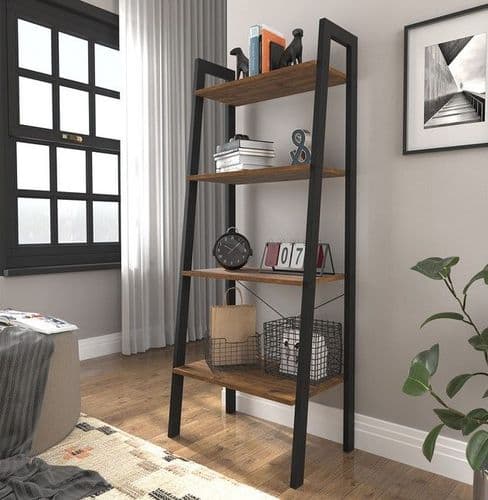 Lourdes Rustic Wood Effect With Black Metal Tall Shelving Unit 22LD374