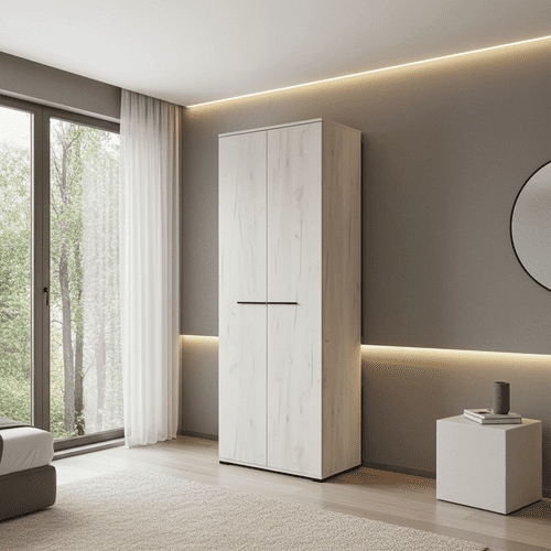 Luca 2 Door Slim 67.5cm Narrow Compact Wardrobe in Modern White Oak