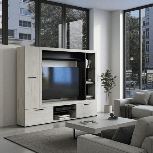 Luca Entertaiment Unit Wall TV Cabinet in White Oak and Black