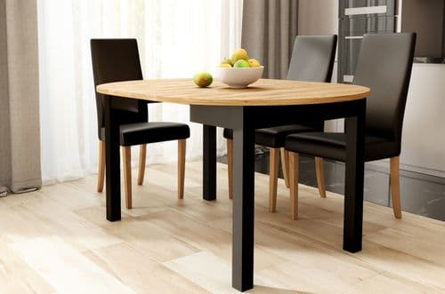Lukas Black And Oak Effect Round Extending Dining Table - SZY-INDS2