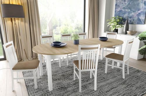 Lukas White and Oak Effect Round Extending Dining Table - SZY-INDS2OAK