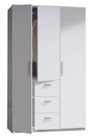 Luma Artic White Small Narrow 3 Door 3 Drawer Space-Saving Wardrobe 117cm Wide - WRD353BO