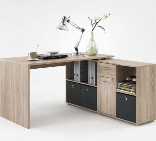 Luna L Shaped Corner Desk with Storage in Oak Effect