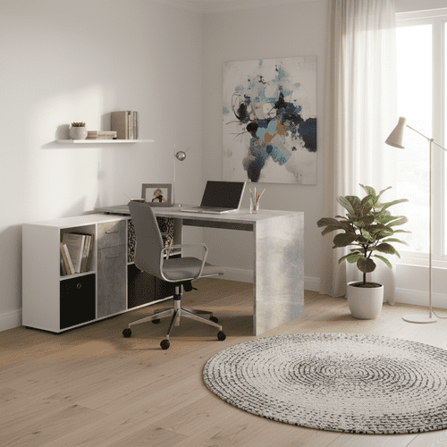 Luna L shaped Computer Desk Grey by furniturefactor