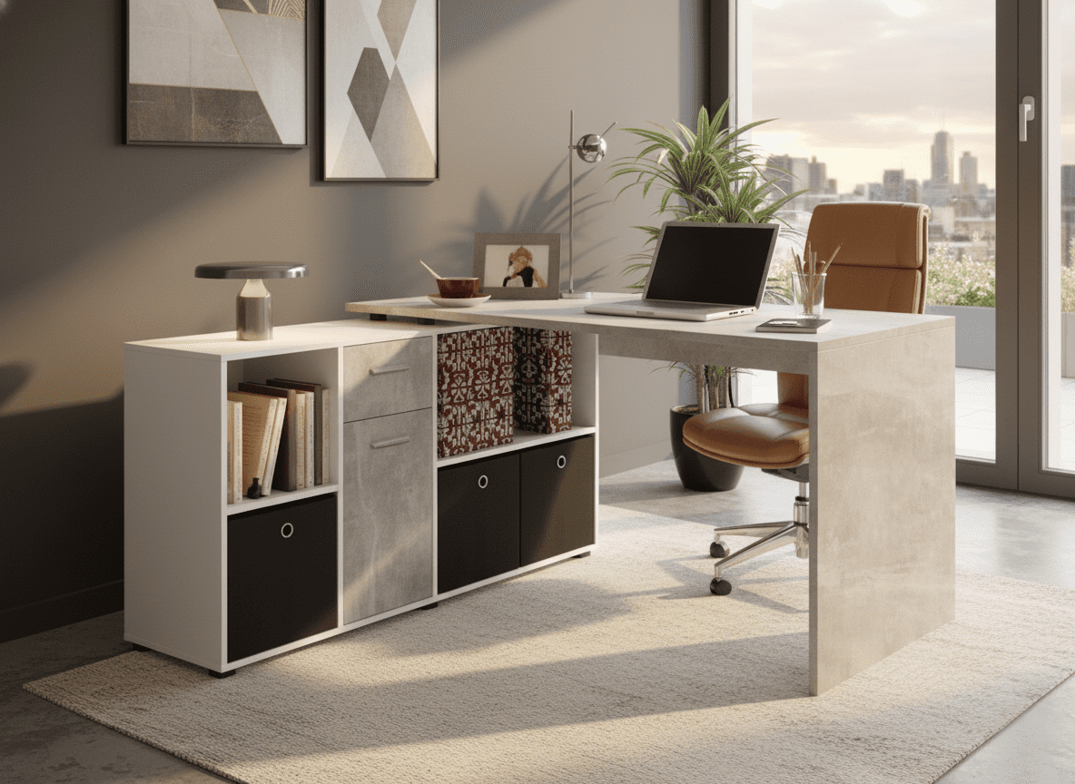 Luna L shaped Computer Desk Grey by furniturefactor