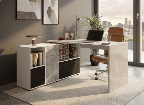Luna White and Concrete Grey Flexi Corner Office Desk