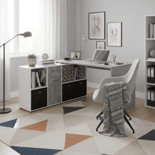 Luna White and Concrete Grey Flexi Corner Office Desk
