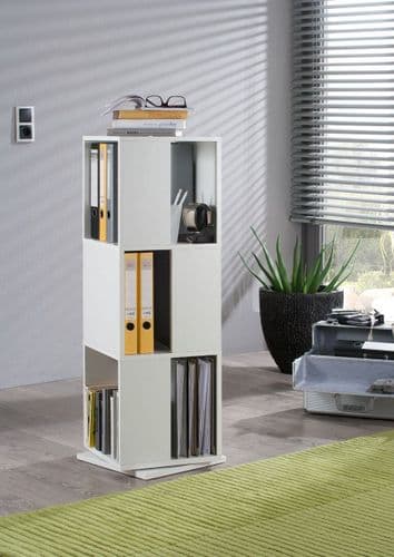 Luna White Effect Tall Revolving Filling Tower Boookcase Cabinet