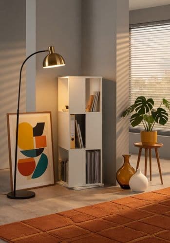 Luna White Effect Tall Revolving Filling Tower Boookcase Cabinet