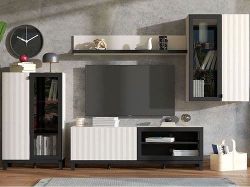 Macon Cashmere And Matte Black Entertaiment Media Center Wall TV Cabinet - 11013737 S/O