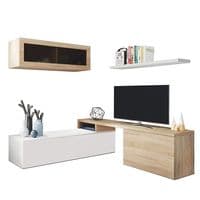 Maddison White Gloss And Oak Effect Reversible L-Shaped TV Entertainment Wall Unit Cabinet 016667FSO