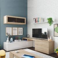 Maddison White Gloss And Oak Effect Reversible L-Shaped TV Entertainment Wall Unit Cabinet 016667FSO