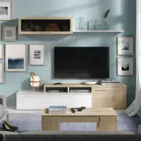Maddison White Gloss And Oak Effect Reversible L-Shaped TV Entertainment Wall Unit Cabinet 016667FSO