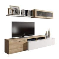 Maddison White Gloss And Oak Effect Reversible L-Shaped TV Entertainment Wall Unit Cabinet 016667FSO