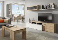 Maddison White Gloss And Oak Effect Reversible L-Shaped TV Entertainment Wall Unit Cabinet 016667FSO