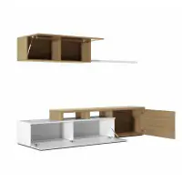 Maddison White Gloss And Oak Effect Reversible L-Shaped TV Entertainment Wall Unit Cabinet 016667FSO