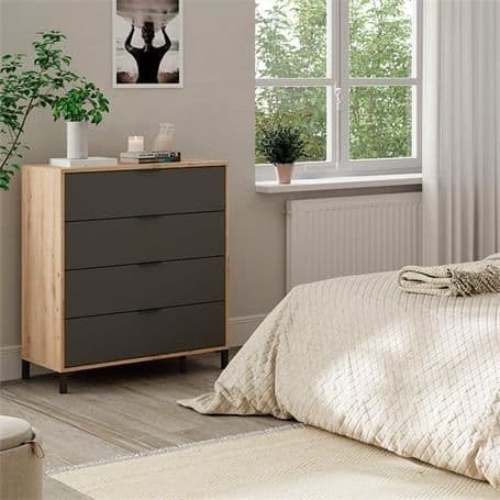 Madison Nordic Oak & Grey Anthracite 4 Drawer Chest - 0Z7814W - S/O
