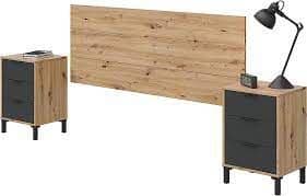 Madison Nordic Oak & Grey Anthracite Modern Headboard with Built in Bedside Cabinet - 0Z6076W - S/O