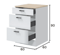 Magna Modular 600mm 3 Drawer Kitchen Cabinet Base Unit  White Gloss - 0F1013B
