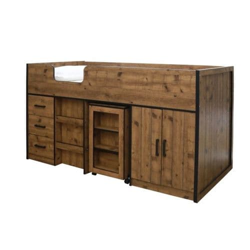 Malmaison Vintage Oak With Black Frame Midsleeper Bed with Storage 19LD327