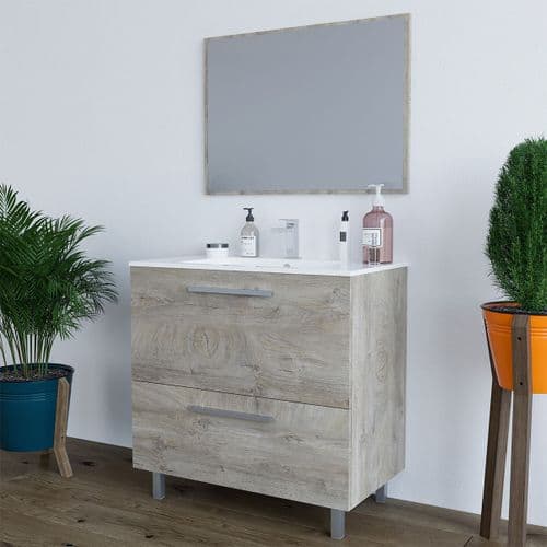 Malone 800mm Oak Effect Bathroom Vanity Cabinet with Sink And Mirror -305412C/SO