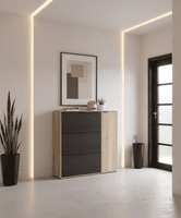 Marco Classy Oak Effect And Oxido Dark Brown Shoe Cabinet with 4 Doors - 0X7818F