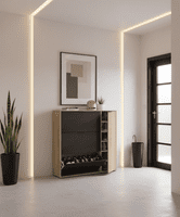 Marco Classy Oak Effect And Oxido Dark Brown Shoe Cabinet with 4 Doors - 0X7818F