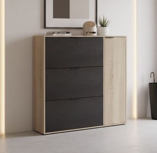 Marco Classy Oak Effect And Oxido Dark Brown Shoe Cabinet with 4 Doors - 0X7818F
