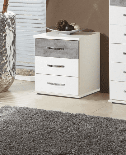 Maria White and Grey 3 Drawer Bedside 077317