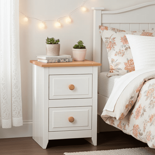 Marina White Waxed 2 Drawer Petite Bedside Cabinet CP309