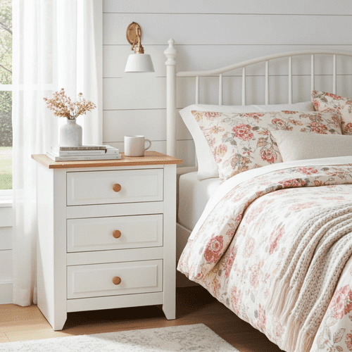 Marina White Waxed 3 Drawer Bedside Cabinet CP310