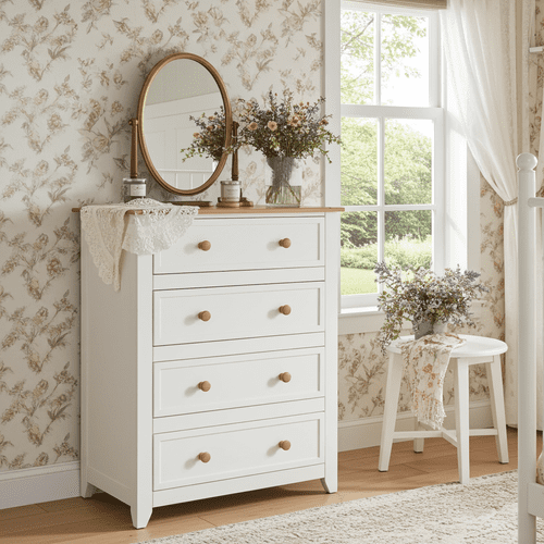 Marina White Waxed 4 Drawer Chest CP314