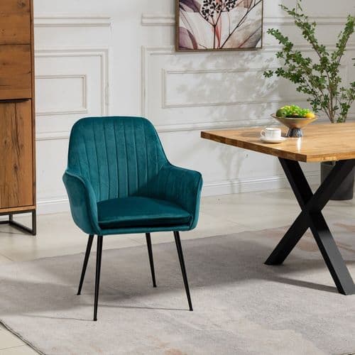 Martinelli Teal Velvet Fabric Dining Chair - 24JB