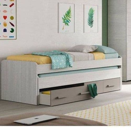 Martinez White & Grey Ash Trundle Bed With Drawer -1S7432Y- S/O