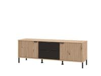 Mayenne Artisan Oak Effect Slatted And Black 157cm TV Cabinet - 11013375 S/O