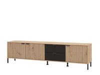 Mayenne Artisan Oak Effect Slatted And Black 208cm Large TV Cabinet - 11013376 S/O