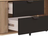 Mayenne Artisan Oak Effect Slatted And Black 208cm Large TV Cabinet - 11013376 S/O