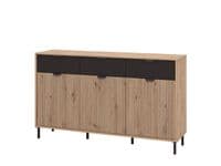 Mayenne Artisan Oak Effect Slatted And Black 3 Door Sideboard - 11013359 RZ