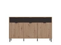 Mayenne Artisan Oak Effect Slatted And Black 3 Door Sideboard - 11013359 RZ