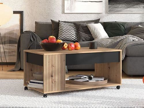 Mayenne Artisan Oak Effect Slatted And Black Coffee Table - 11013516 RZ