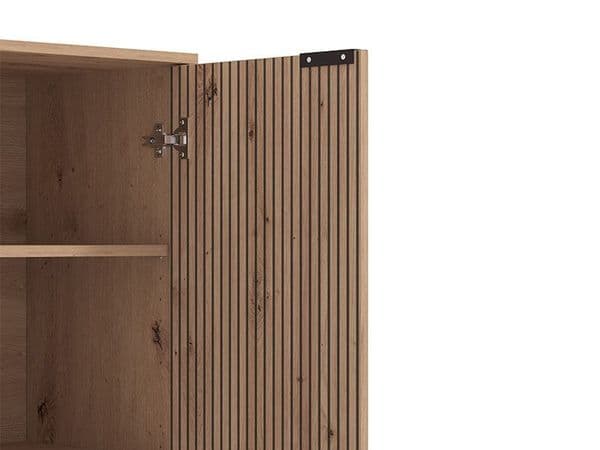 Mayenne Artisan Oak Effect Slatted And Black Short Display Cabinet - 11013358 S/O