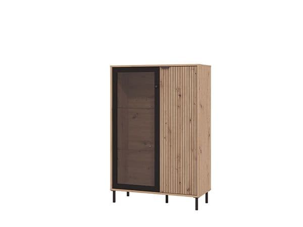 Mayenne Artisan Oak Effect Slatted And Black Short Display Cabinet - 11013358 S/O