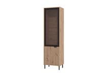 Mayenne Artisan Oak Effect Slatted And Black Tall Display Cabinet - 11013357 RZ